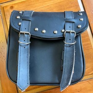 Pre Owned Black Studded Leather Motorcycle Sissy Bar Bag    Excellent Condition